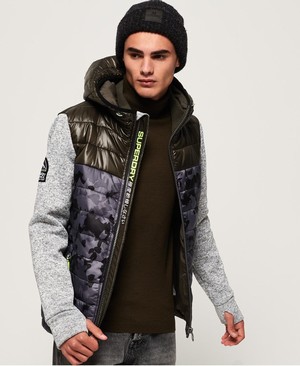 Superdry Storm Hybrid Camo Block Cipzár Férfi Kapucnis Pulóver Világos Szürke/Olivazöld | UEFBK4956